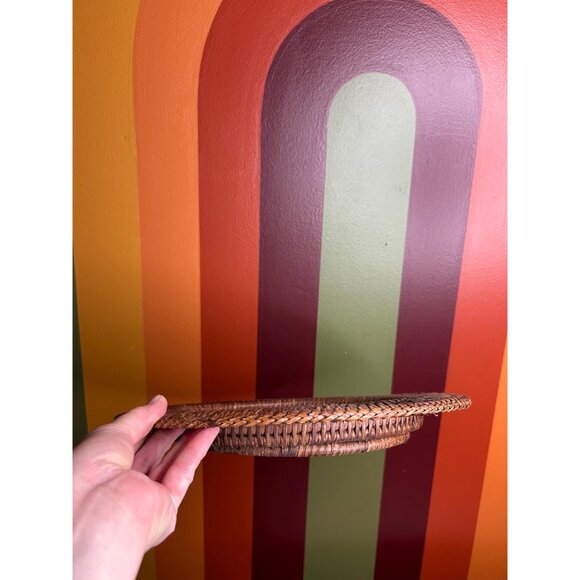 Vintage wicker basket wall cookie charger ratten cottagecore boho  - set of 4 - Picture 2 of 6